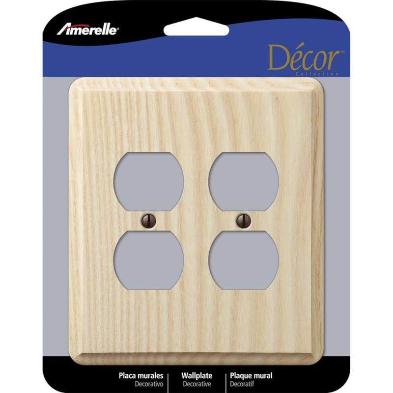 Amerelle Contemporary Unfinished Beige 2 gang Ash Wood Duplex Outlet Wall Plate 1 pk, 1 of 2