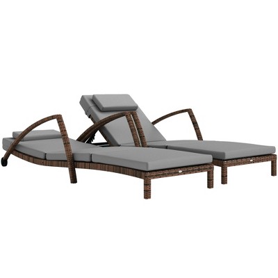 Outsunny Wicker Chaise Lounge Chair Set of 2, Outdoor Lounge Chair with Adjustable Backrest, Wheels, Cushion for Poolside, Garden, Backyard