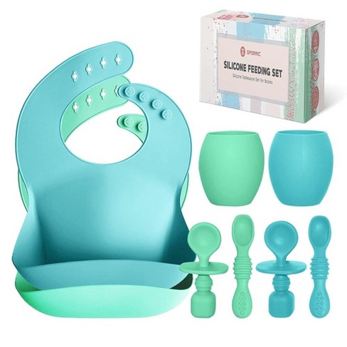 Baby Silicone Feeding Set - Baby Led Weaning Utensils, Silicone Bibs,  Infant Feeding Cups Toddlers Smooth Material For Practical Eating, Set of 8