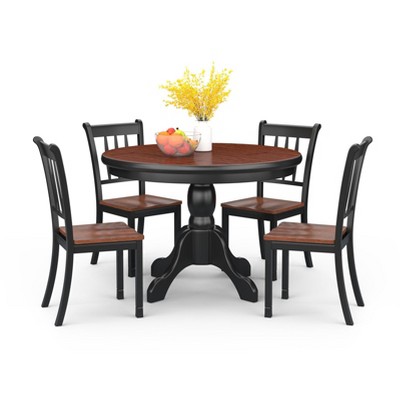 Black and Brown High Slat Back Wooden Side Chair Set
