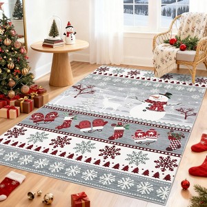 Christmas Living Room Rugs Machine Washable Xmas Snowman Area Rug - 1 of 4