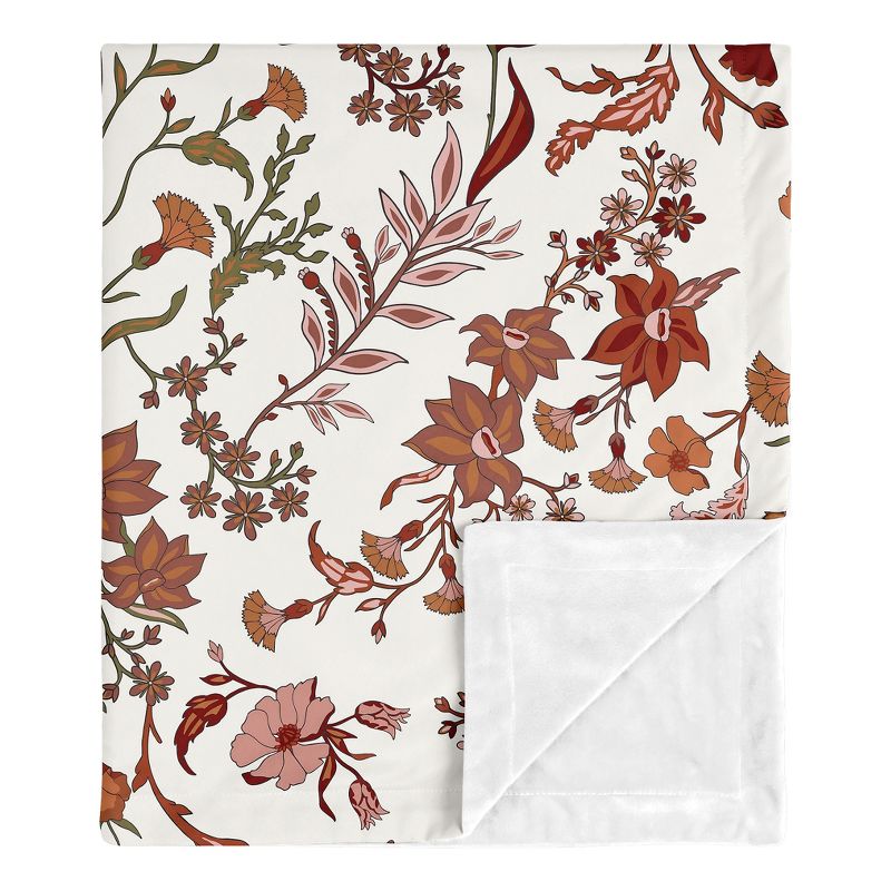 Sweet Jojo Designs Girl Baby Security Blanket Boho Floral Wildflower Orange and Ivory, 1 of 7