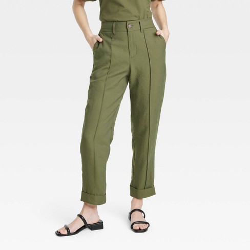 Women's High-rise Slim Fit Effortless Pintuck Ankle Pants - A New Day™  Green 2 : Target