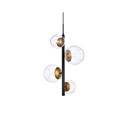 Wells 18" Black and Brass Globe Pendant Light with Clear Glass Shades