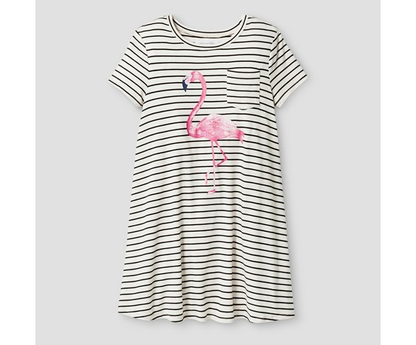 Grayson Social Girls' Flamingo T-Shirt Dress - Black/White M