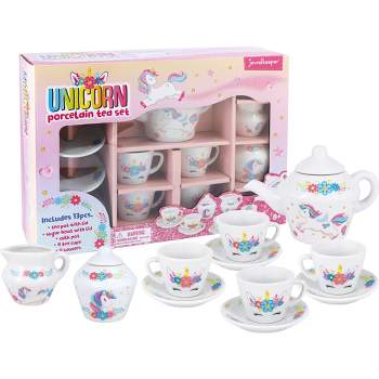 Jewelkeeper Porcelain Tea Party Set for Little Girls - Pink - 13 Pieces