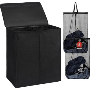 Double Laundry Basket with Lid and Removable Laundry Bags, Large Collapsible Laundry Hamper with 2 Sections - 1 of 4