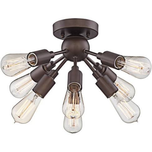 Possini Euro Design Modern Ceiling Light Semi Flush Mount Fixture LED Oiled  Bronze 20 3/4 Wide Sputnik Style for Bedroom Kitchen