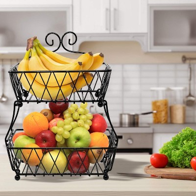 Sorbus 2-Tier Fruit Bread Basket Display Stand, Counter Storage for Kitchen, Bathroom, Rectangular Antique Metal — фото 3