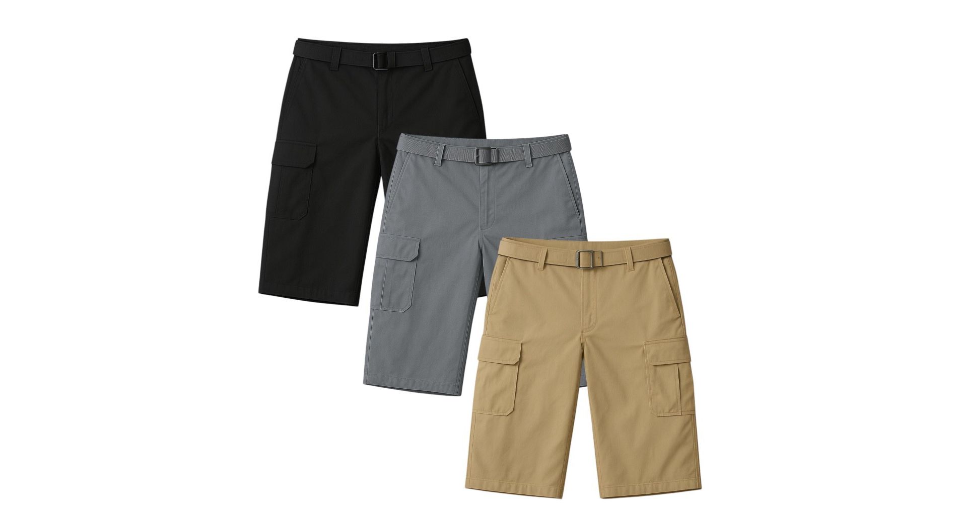 Mens 3 Pack Cargo Shorts With Adjustable Belt