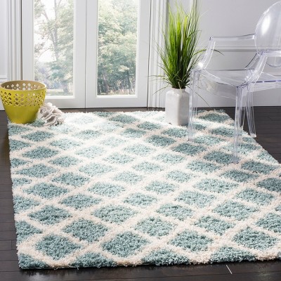 Seafoam and Ivory Synthetic Shag Area Rug, 3' x 5'