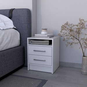 TiramisuBest Philadelphia Nightstand Two Drawers Concealed Shelf Black All Metal Railings Pulls Bedroom Living Room Bedside Storage - 1 of 4