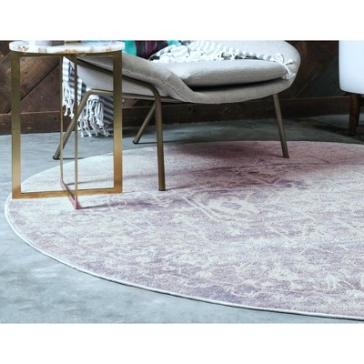 6' Round Purple and Ivory Synthetic Easy Care Area Rug