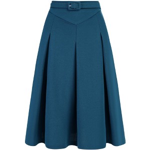 INSPIRE CHIC Women's Belted Waist Casual Knee Length Pleated A-Line Skirt - 1 of 4