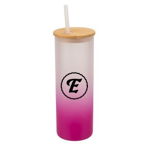 Elanze Designs E Monogram Letter Initial Rope Circle Wrap-Around Design 25 Ounce Frosted Gradient Glass On-The-Go Coffee Travel Skinny Tumbler Mug - 1 of 1