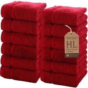 Hawmam Linen Luxury Cotton Washcloths 13x13 Inch - Large Hotel Spa Bathroom Face Towel | 12 Pack | - 1 of 4