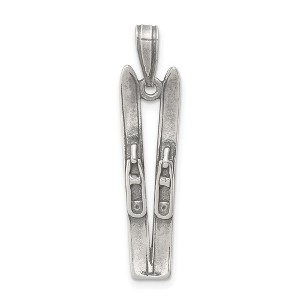 Black Bow Jewelry Sterling Silver Antiqued 3D Pair of Snow Skis Pendant - 1 of 4