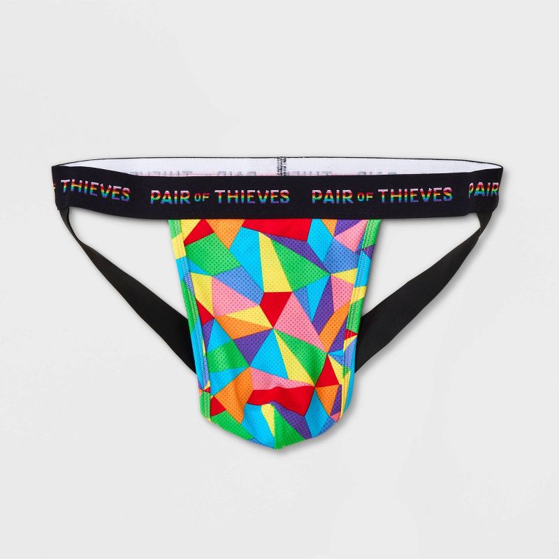 Pair of Thieves Men's Rainbow Abstract Print Super Fit Jockstrap - Red/Blue/Green, 1 of 7