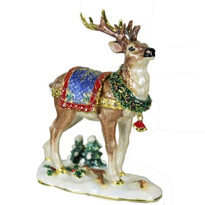 Hinged Trinket Box 3.5" Reindeer In Snow Box Christmas Magnetic  -  Decorative Figurines