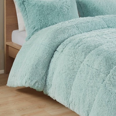 Intelligent Design IntelligentDesign 3pc Full/Queen Leena Shaggy Long Faux Fur Comforter Mini Set Aqua Blue: Teen Bedding, Gender Neutral: Midweight, All Ages Cozy Set — фото 5