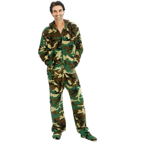 Alexander Del Rossa Men S Warm Fleece One Piece Footed Hooded Pajamas Green Green Woodland Camouflage X Large Target
