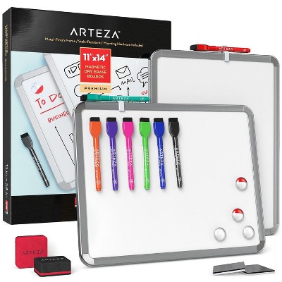 Arteza Premium Set of 2 Framed White Magnetic Dry Erase Lapboards (11"x14"), 16 Markers with Cap Erasers, and Magnets (ARTZ-8951)