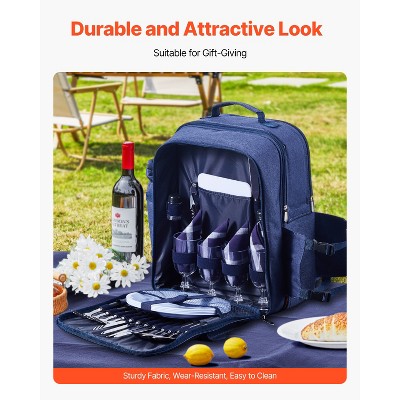 VEVOR Picnic Backpack, Beach Picnic Backpack Bag for 4 Person with Insulated Cooler Compartment, Detachable Bottle/Wine Holder, Navy Blue — фото 5