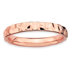 Black Bow Jewelry 3.25mm 14k Rose Gold Plated Sterling Silver Hammered Stackable Band - 1 of 4