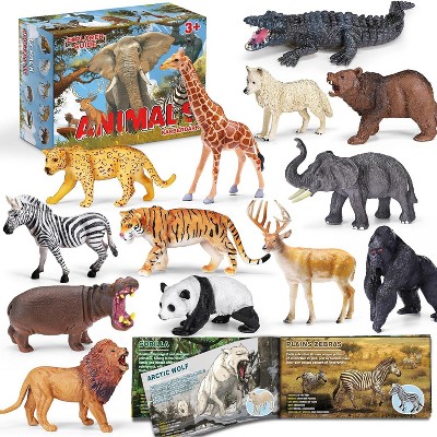 TEMI 13-Pack Wild Animal Toys with Educational Booklet and Gift Box, Realistic Safari Figures for Toddlers Ages 1-3