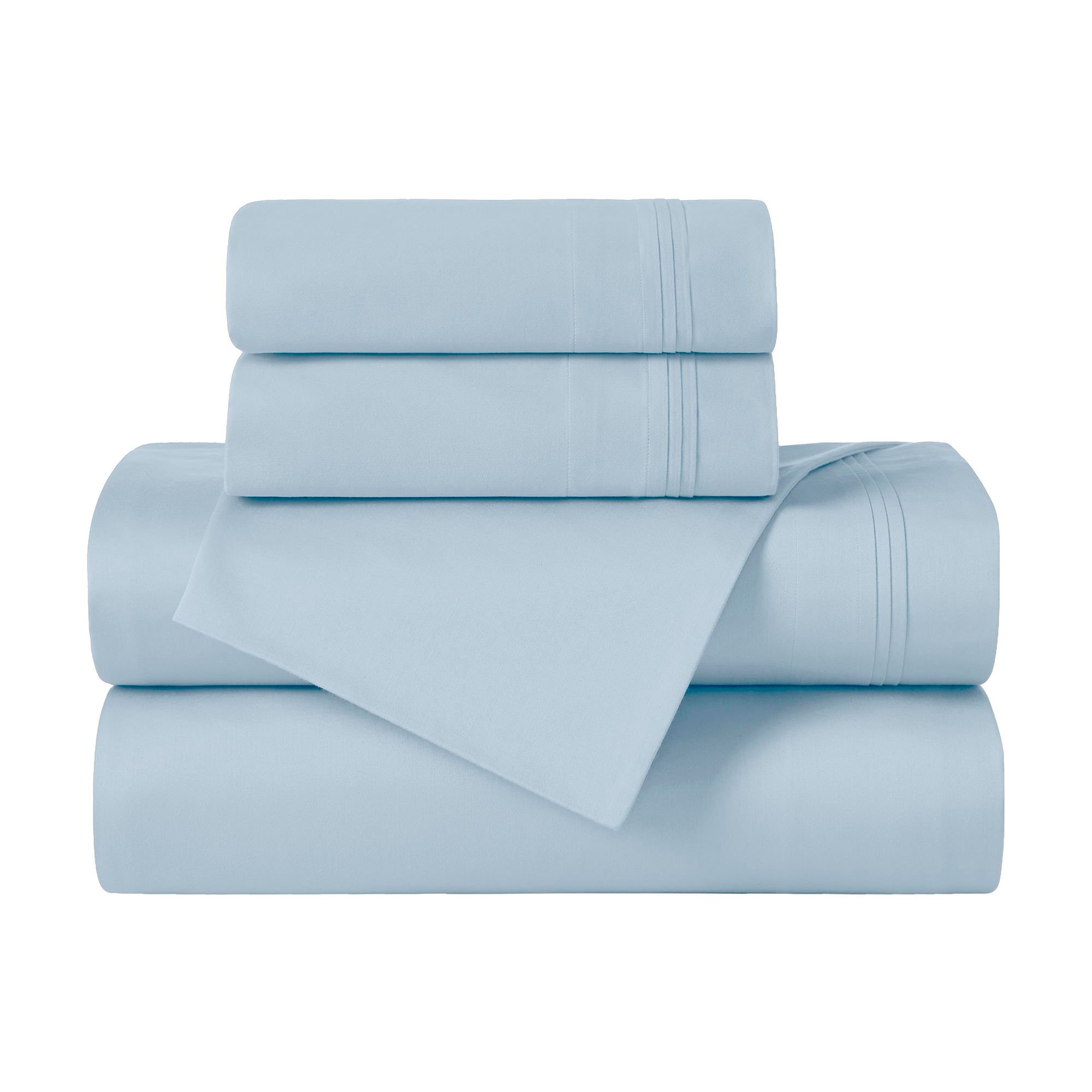 650 Thread Count Egyptian Cotton Sateen 4-Piece Deep Pocket Sheet Set Solid, King, Baby Blue - Blue Nile Mills