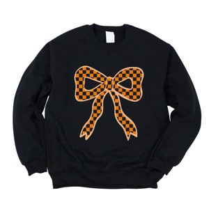 Simply Sage Market Coquette Orange Checker Bow Sweatshirt - 1 of 4