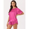 INSPIRE CHIC Women's Lounge Sets Satin Silky Short Sleeve T-shirt with Slit Elastic Shorts Sleepwear Pajama Set - 2 of 4