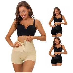 Allegra K Women's Butt Lifter High Waisted Control Panties with Hooks Closure 3 Packs - 1 of 4