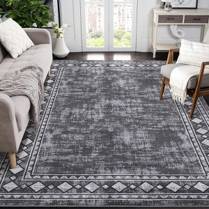 TROPOW Washable Large Area Rugs Modern Bordered Floor Mats Non-Slip Stain Resistant Farmhouse Floor Cover Carpet - 1 of 4