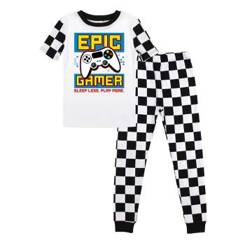 Epic Gamer Youth Boy's Black & White Checkered Short Sleeve Shirt & Sleep Pants Set