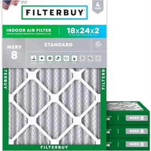 Filterbuy 18x24x2 Air Filter (4-Pack), Pleated MERV 8 Dust Defense Replacement HVAC AC Furnace Filters (Actual Size: 17.38 x 23.38 x 1.75) - 1 of 4