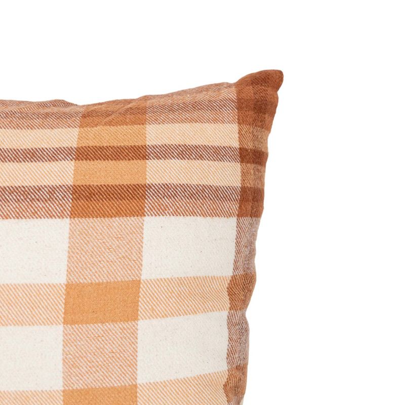 14x14 Inch Hand Woven Plaid Throw Pillow Rust Cotton With Polyester Fill by Foreside Home & Garden, 4 of 8