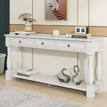 63"L Extra-thick Console Table with Drawers and Shelf-ModernLuxe