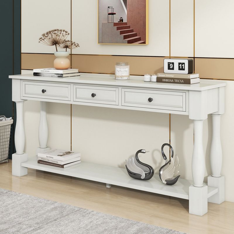 63"L Extra-thick Console Table with Drawers and Shelf RE-ModernLuxe, 1 of 13