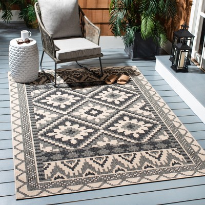 Beige and Grey Synthetic Washable Indoor/Outdoor Area Rug