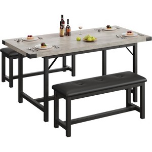 Industrial Expandable Dining Set with 2 Upholstered Benches - 47.2 to 63 inch Table, H-Frame Base, 550lb Capacity, Space-Saving for Compact Homes - 1 of 4