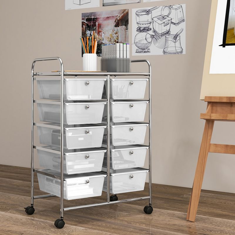 Tangkula 10-Drawer Rolling Storage Cart Tools Scrapbook Paper Organizer on Wheels Clear, 4 of 11