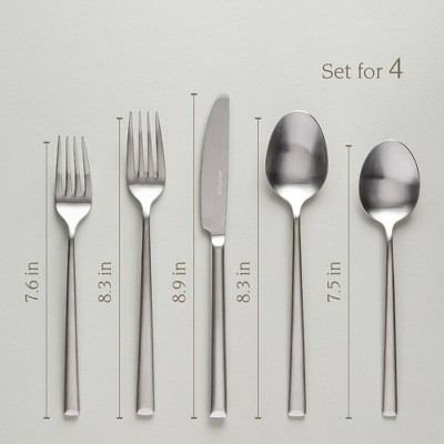 over&back 20pc Modern Flatware Set Brushed Stainless: 18/8 Stainless Steel, Service for 4, Dishwasher-Safe, BPA-Free