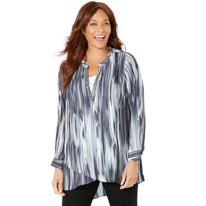 Catherines Women's Plus Size Beaded Beauty Asymmetrical Tunic - 1 of 4