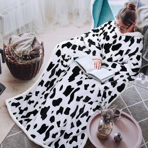 Tirrinia Cow Print Fleece Wearable Blanket For Adult Super Soft Comfy Warm Plush Throw With Sleeves Tv Blanket Wrap Robe Cover 72 X 55 Dalmation Target