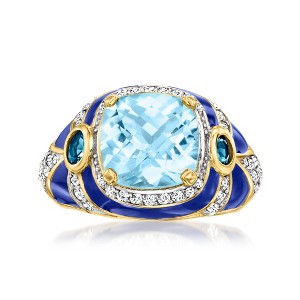 Ross-Simons 4.40 ct. t.w. London and Sky Blue Topaz and .50 ct. t.w. White Zircon Ring With Blue Enamel in 18kt Gold Over Sterling - 1 of 4