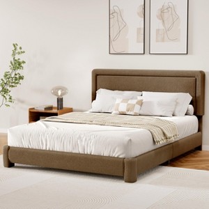 Vipbear Boucle Bed Frame,Upholstered Bed Frame With Headboard, Surface Cover Soft Cloud Bed Frame Easy Assembly, No Box Spring Required - 1 of 4