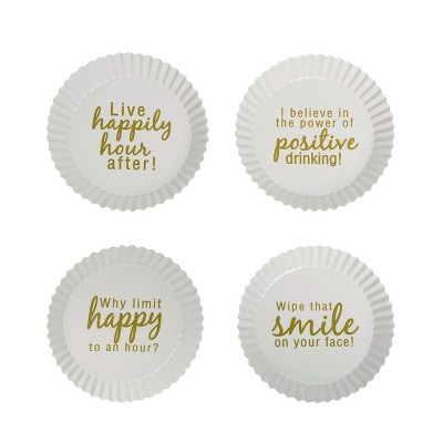 Transpac Metal 6 in. White Seasonal Happy Hour Tidbit Plate Set of 4
