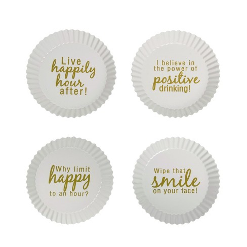 Transpac Metal 6 In White Seasonal Happy Hour Tidbit Plate Set Of 4 Target