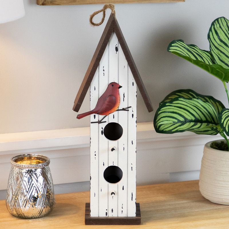 Northlight Wooden Birdhouse with Metal Bird Wall Decoration - 14.5" - Antique White, 3 of 7